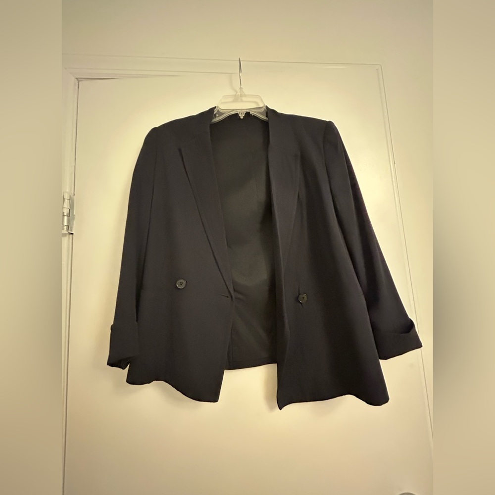 Theory double breasted cuffed blazer - navy blue - size 4